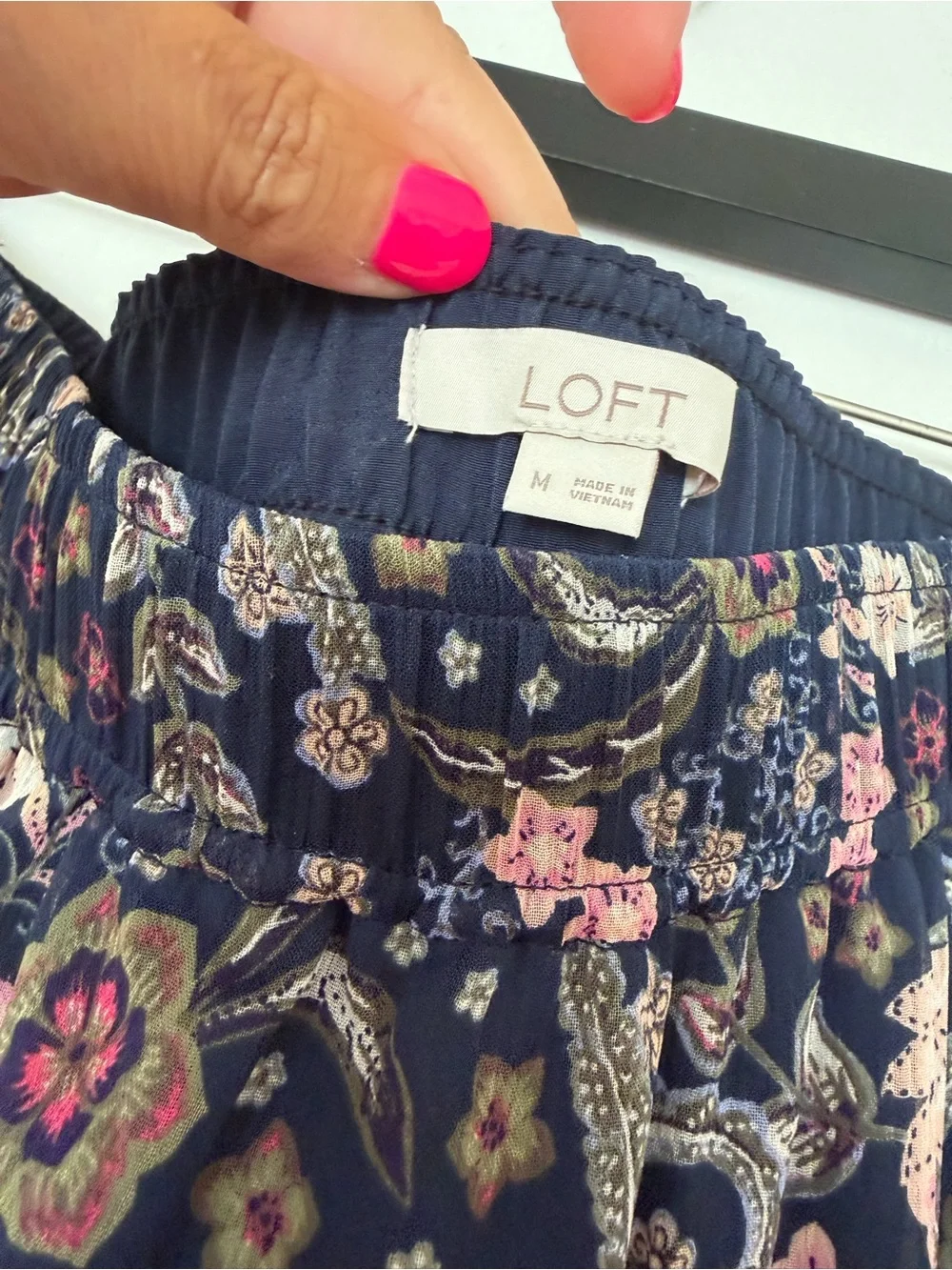 LOFT Navy Skirt with Pink Floral Paisley Print